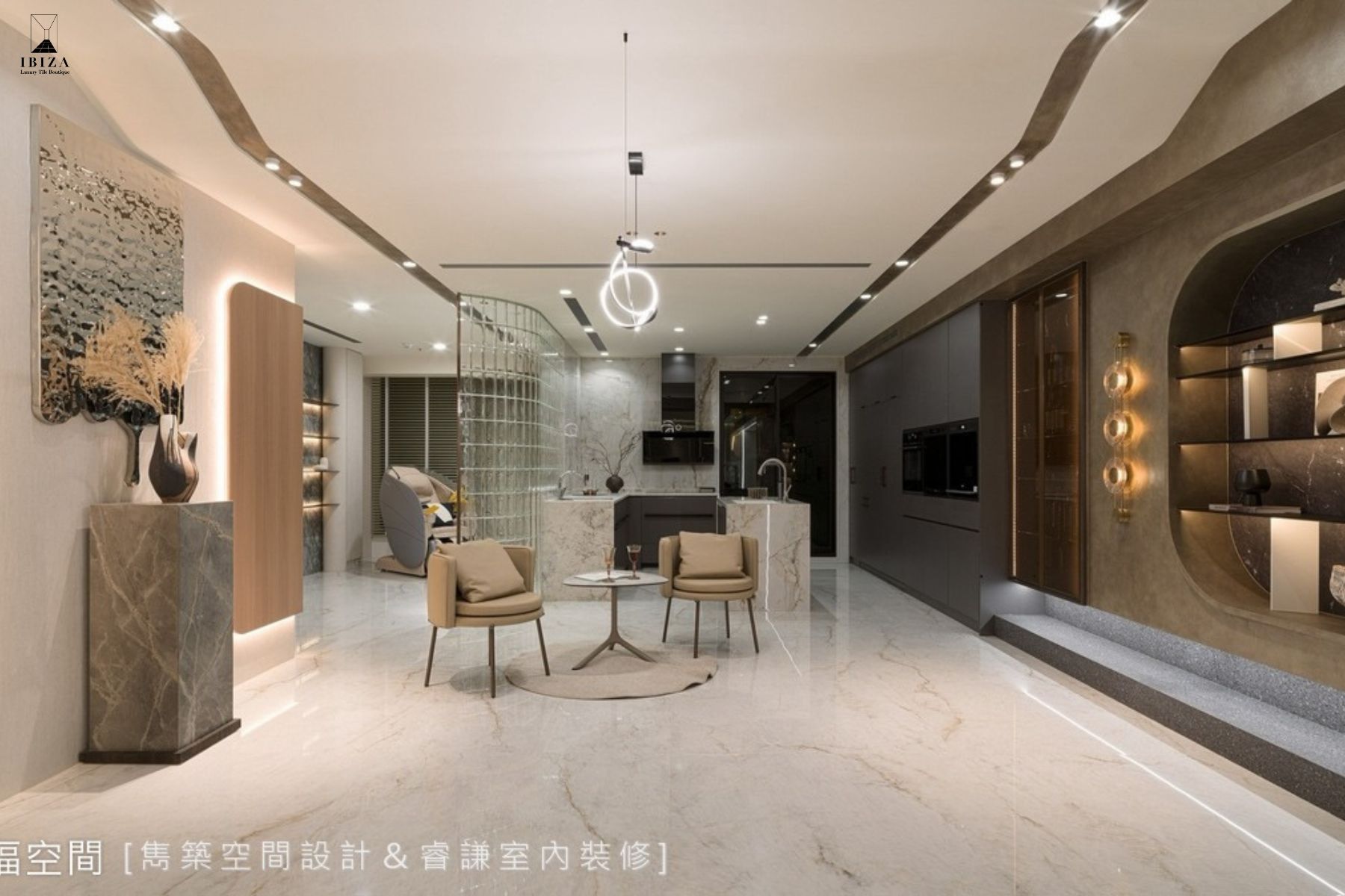 大板磚,石紋磁磚,客廳地板推薦,客餐廳設計,地坪設計,豪宅感,豪宅設計,飯店風,現代風裝潢,空間延伸感