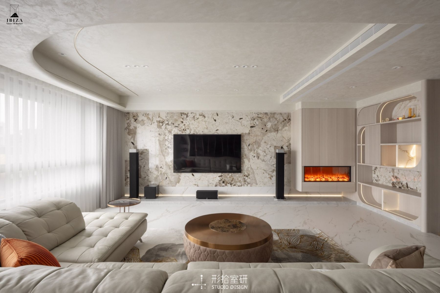 大板磚,石紋磁磚,客廳地板推薦,客餐廳設計,地坪設計,豪宅感,豪宅設計,飯店風,現代風裝潢,空間延伸感