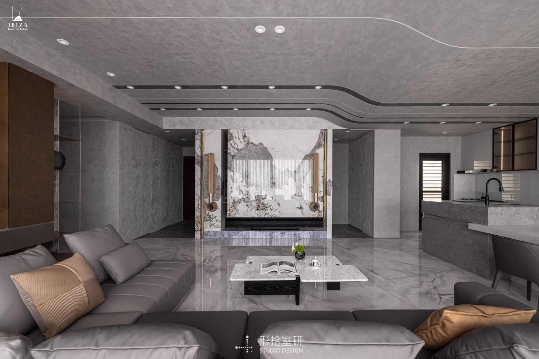 大板磚,石紋磁磚,客廳地板推薦,客餐廳設計,地坪設計,豪宅感,豪宅設計,飯店風,現代風裝潢,空間延伸感