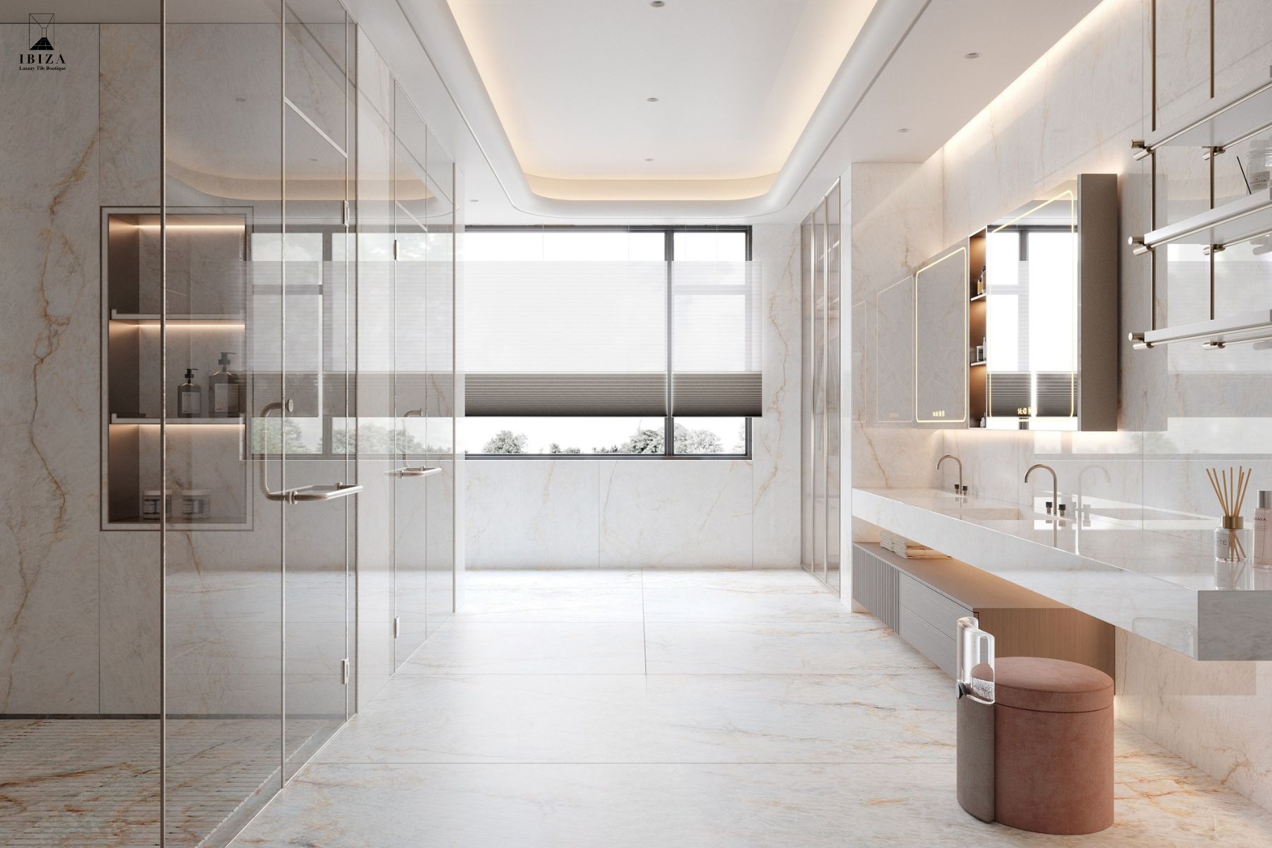 大板磚,大尺碼磁磚,白色石紋磁磚,石紋大板磚,衛浴設計,衛浴裝修,浴室地坪,牆面材料